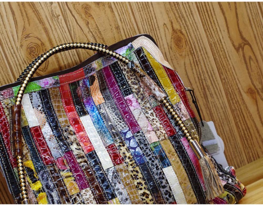 Damen Multicolor Einkaufstasche Echtes Leder Handtasche Bunte Patchwork Grosse Umhängetasche Shopper