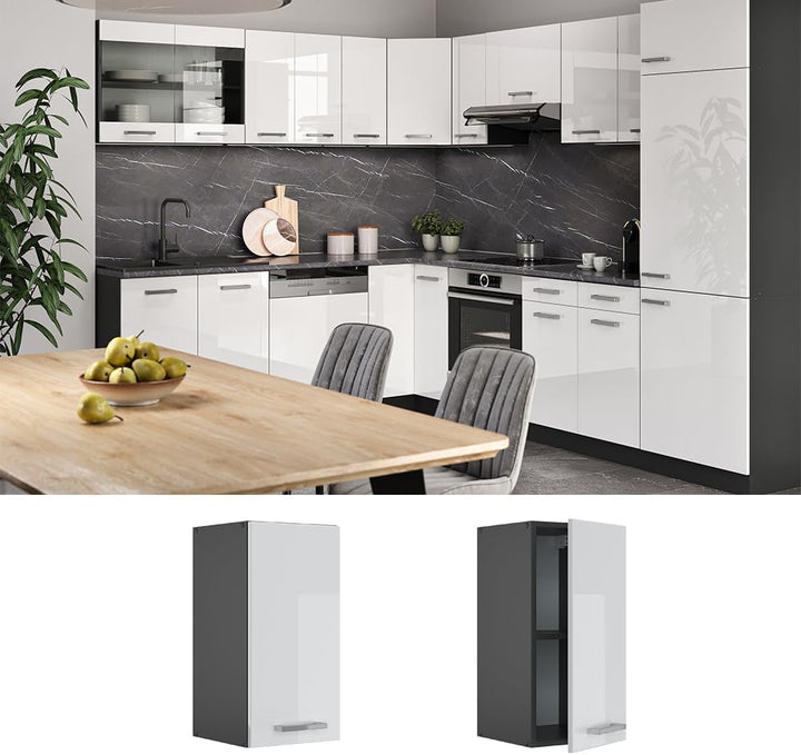 Vicco Hängeschrank R-Line, hängender Küchenschrank, Weiss Hochglanz/Anthrazit, 30 cm Weiss Hochglanz