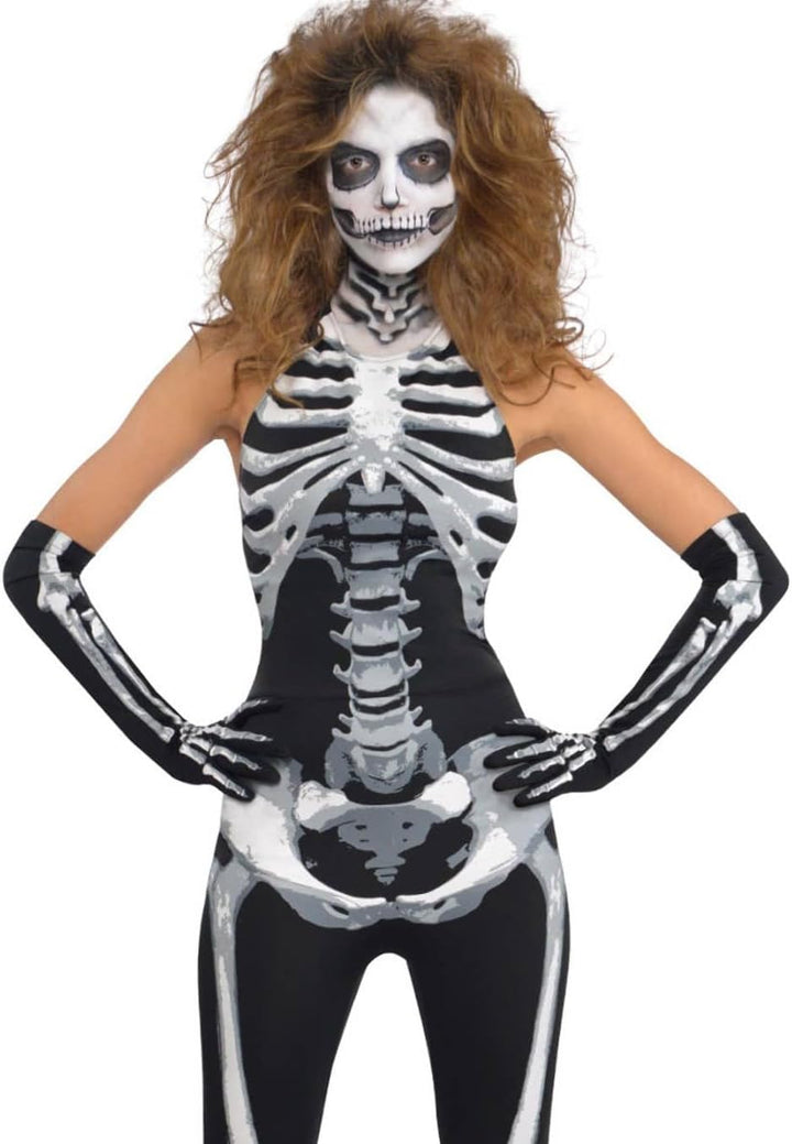 Amscan - Erwachsenenkostüm Skelett Bodysuit, Jumpsuit, Overall, Handschuhe, Halloween, Mottoparty, K
