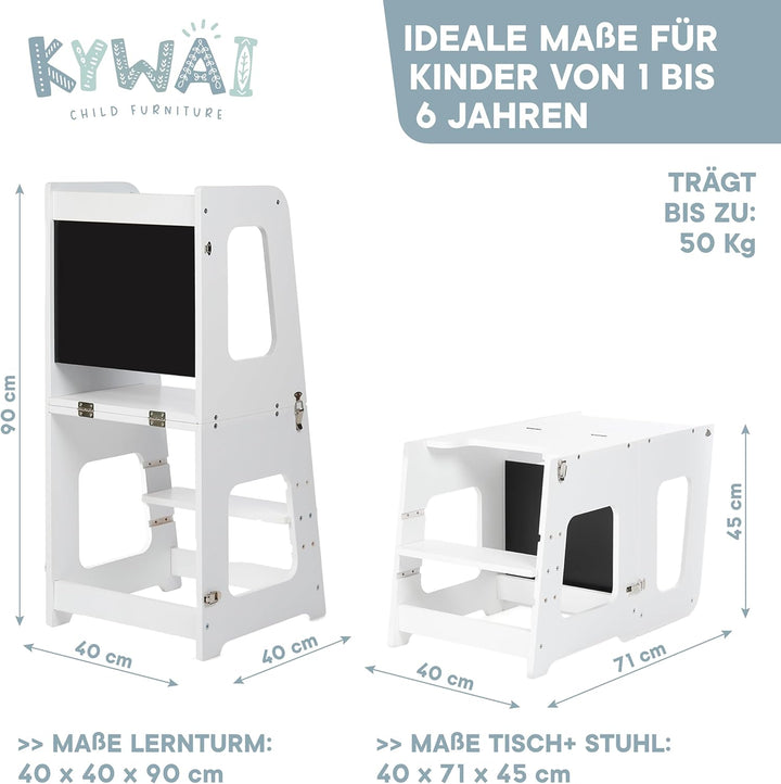 Montessori Lernturm ab 1 Jahr Klappbar Gross– 2-in-1 Premium Learning Tower & Tisch – Lernturm klapp