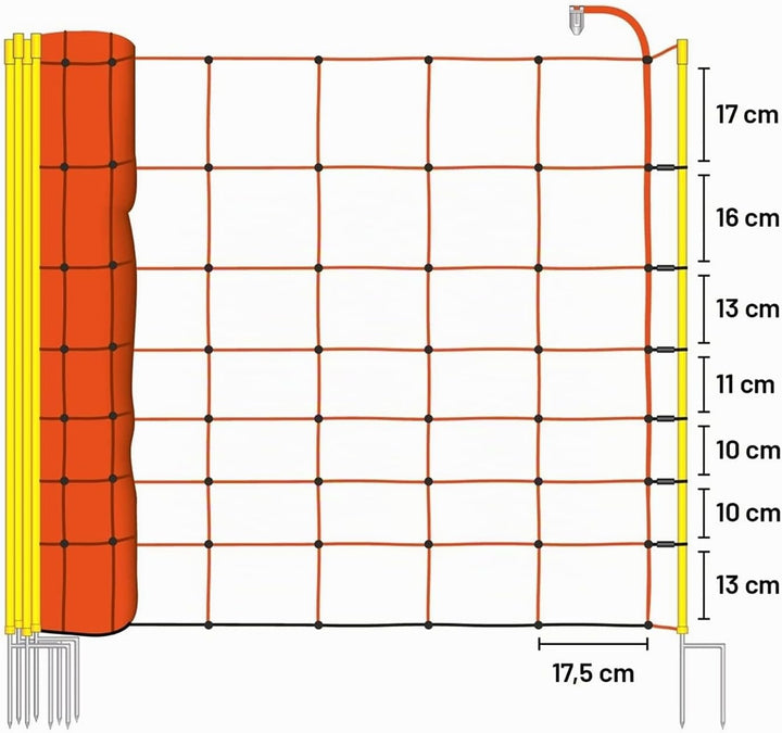 VOSS.farming Schafzaun 50 m 90 cm 14 Pfähle wahlweise 1 oder 2 Spitzen Elektrozaunnetz Schafnetz Wei