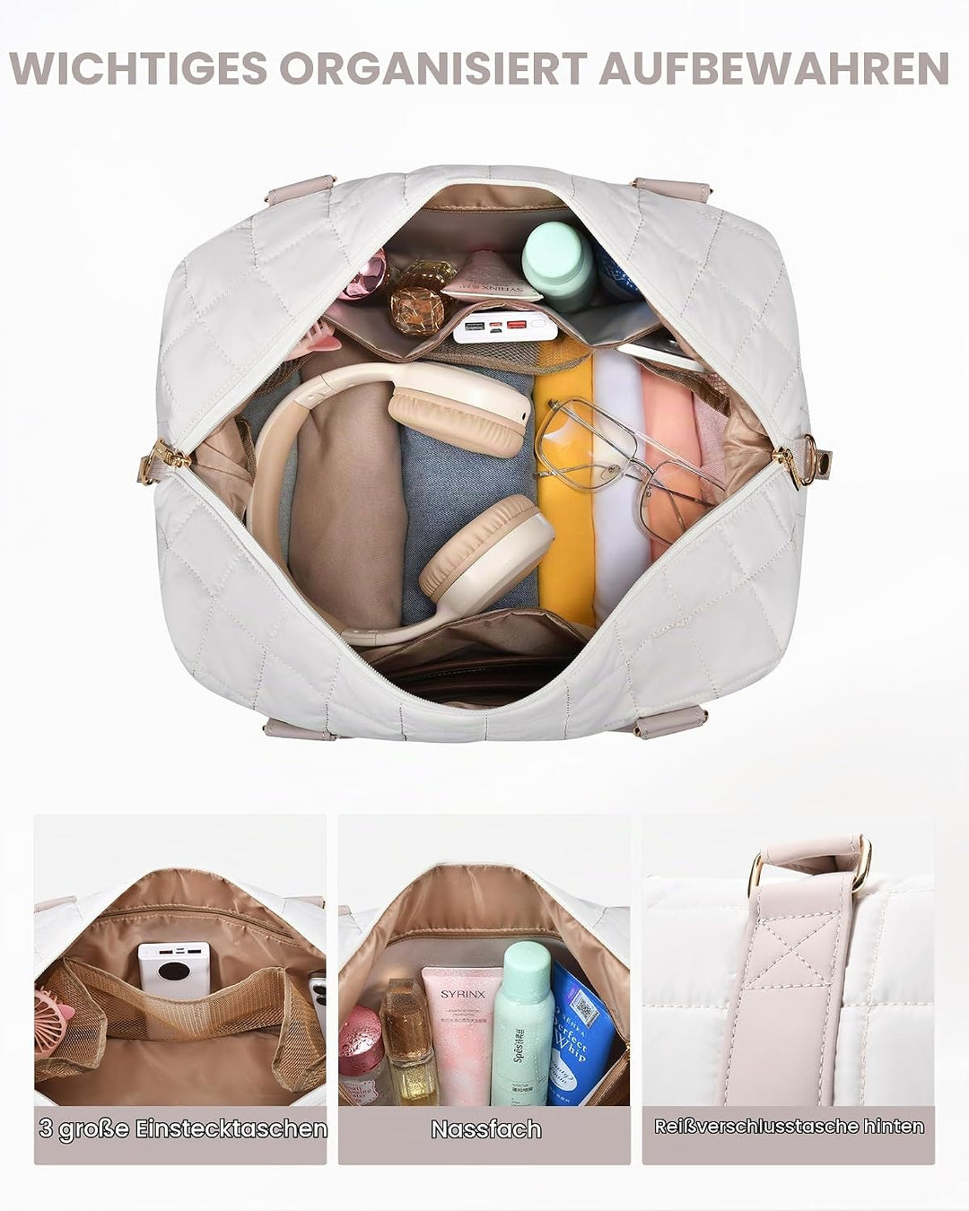 LOVEVOOK Reisetasche Damen, Leicht Puffer Weekender Handgepäck Tasche Kliniktasche Geburt Krankenhau
