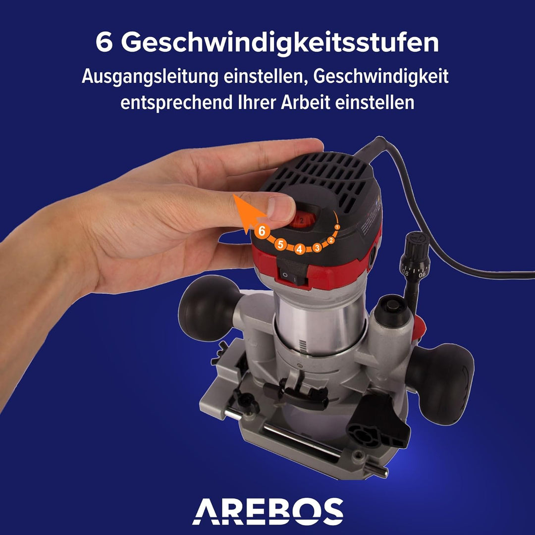 Arebos Oberfräse | Holz Fräse Fräsmaschine | 710W | Tauchbasis & Trimmer | mit Werkzeugtasche |