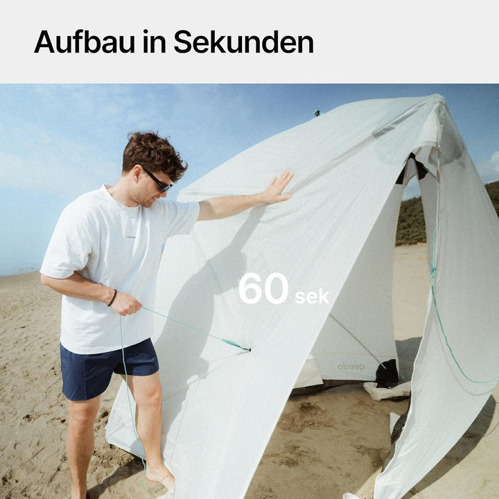 qeedo Quick Island Strandmuschel - grosse Quick-Up Strandmuschel mit 3 Eingängen, Sichtschutz &amp; Wind