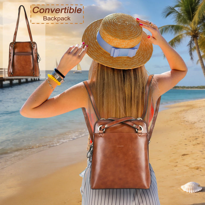 Banuce Modischer, eleganter Leder-Rucksack, Geldbörse für Damen, kleine Umhängetasche, Tagesrucksack