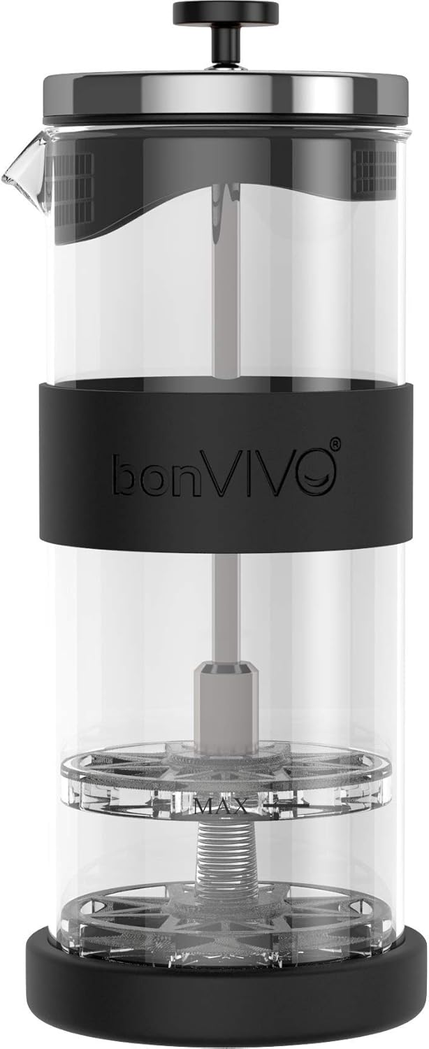 bonVIVO FOMO, Milchaufschäumer Manuell Betrieben, Milchaufschäumer Glas Und Edelstahl, Hand Milchsch