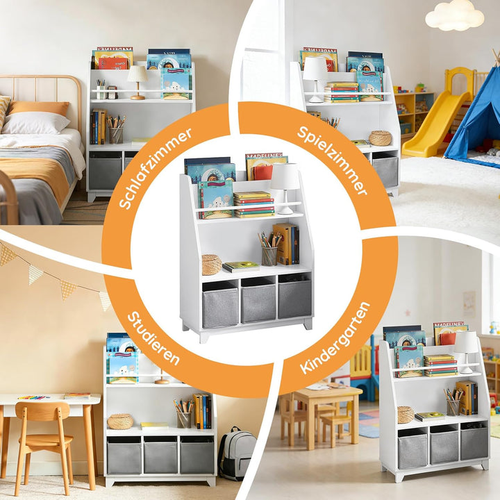 SoBuy Bücherregal Kinder Regal Kinderzimmer mit Ablagefächern und 3 Boxen Kinderregal Montessori Spi