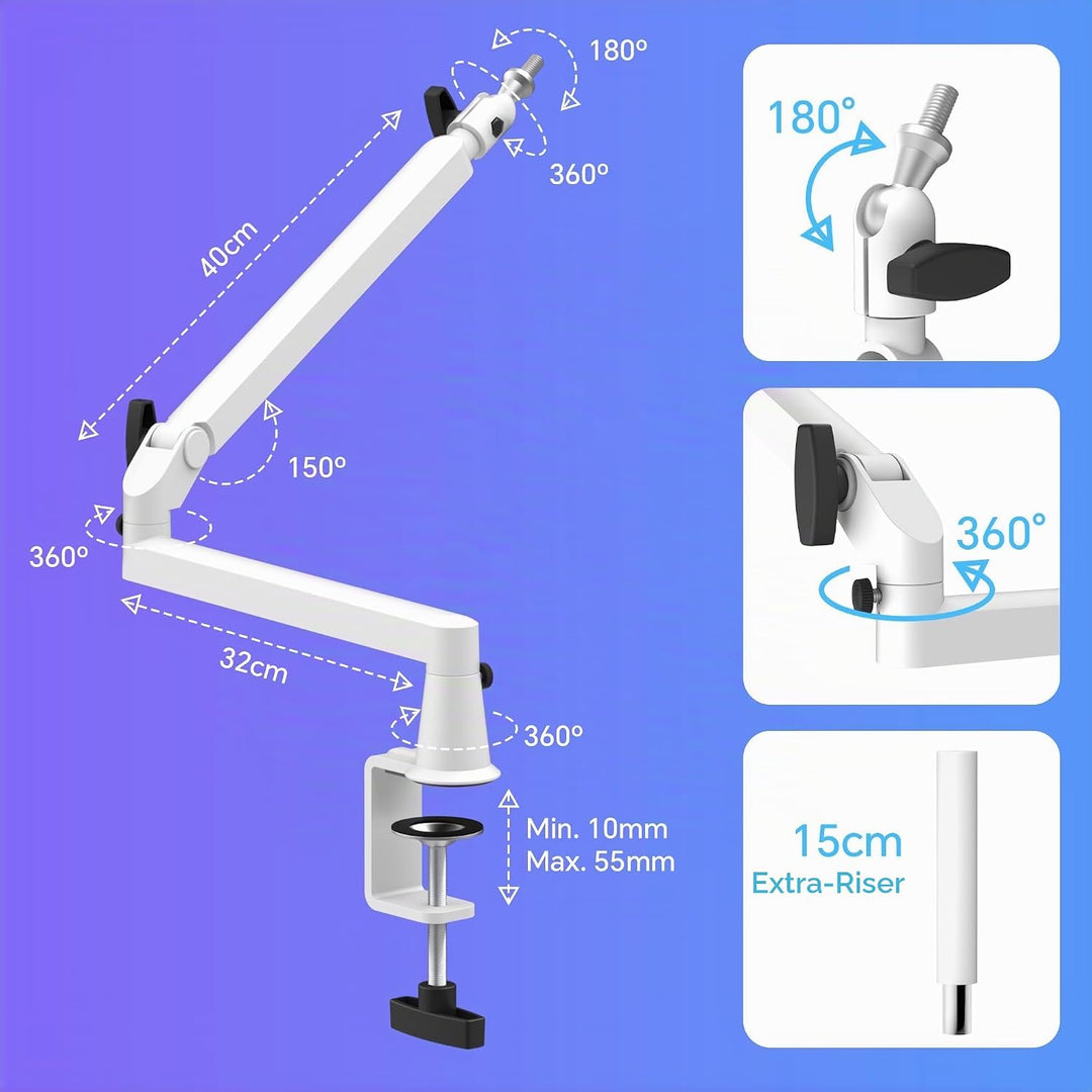 Mikrofonarm Niedrigprofil mit 15cm Verlängerung, Verstellbarer Mikrofonarm aus Metall, Kabelmanageme