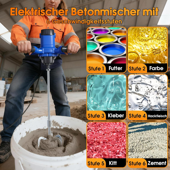 3500W Mörtelrührer, Betonmischer, Rührwerk Beton, 6-Gang-Drehzahlregulierungc Rührer Elektrisch, Qui