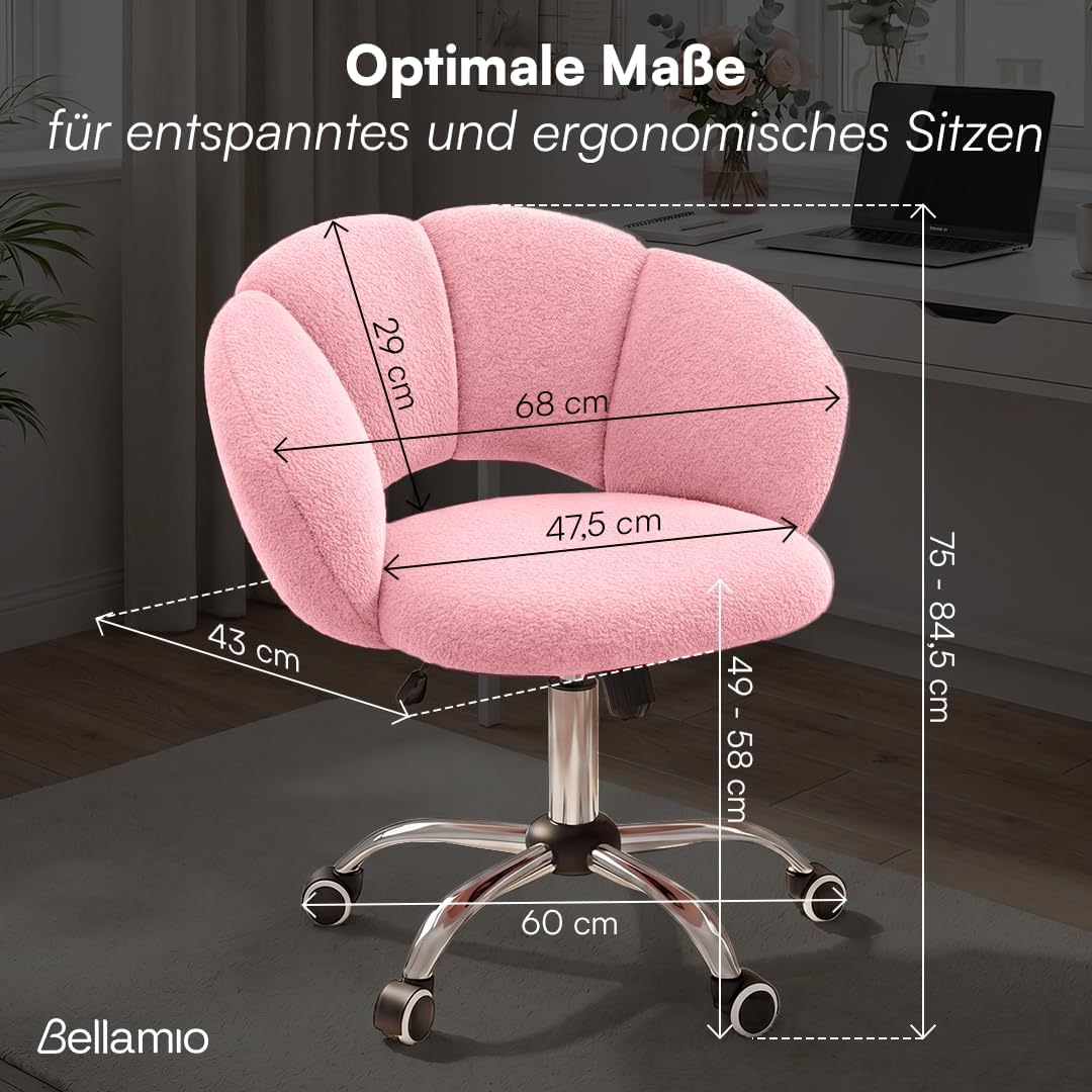 Bellamio Meli Schreibtischstuhl Wolkenform, Rosa, 140 kg, höhenverstellbar, Rosa