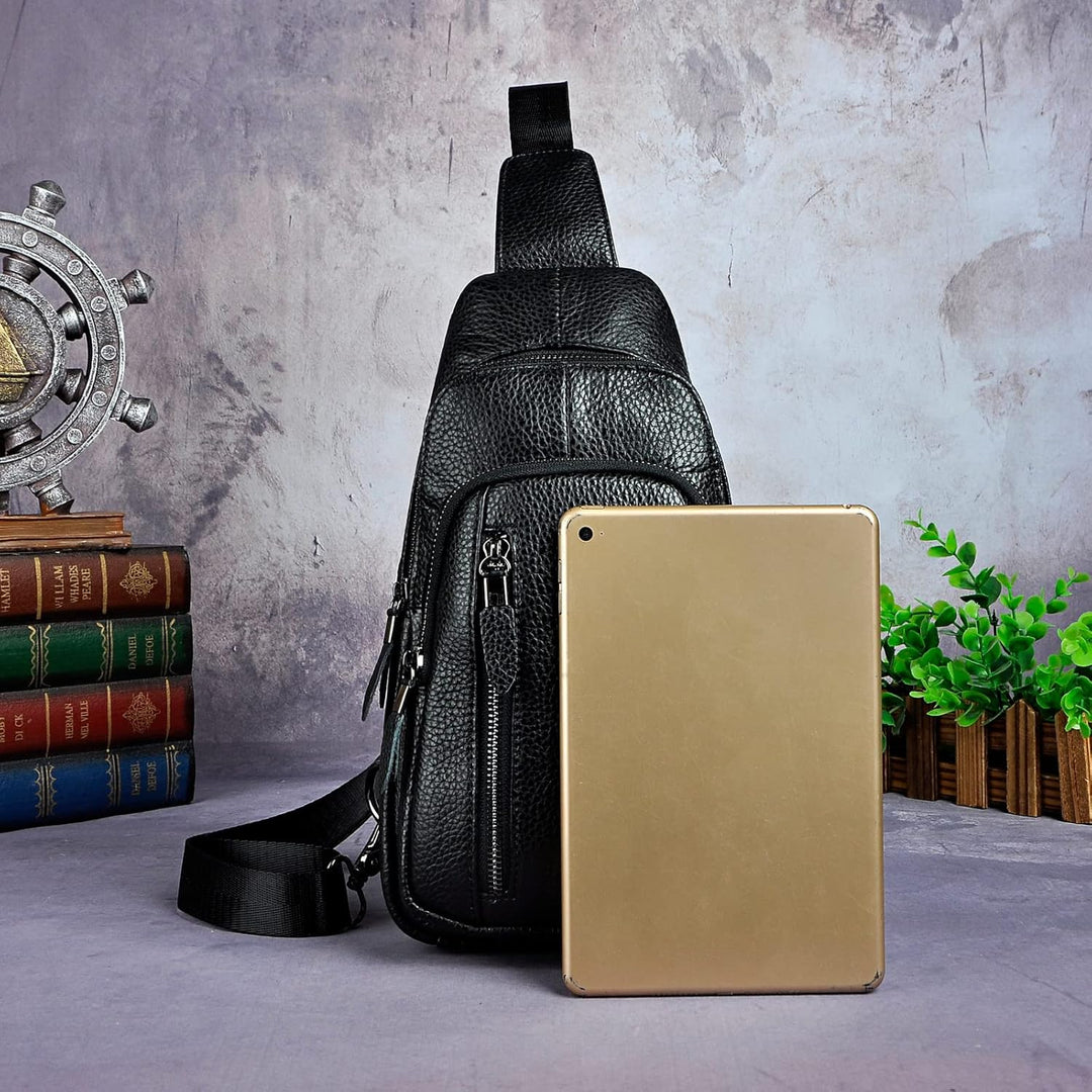 Le’aokuu Herren Echtes Leder Brusttasche Crossbody Bag Sling Bag Schultertasche Gurteltasche Umhänge