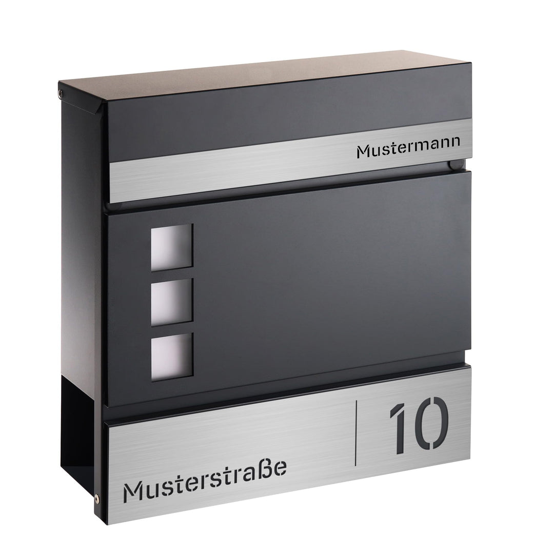 Forgard Briefkasten Anthrazit mit Zeitungsfach (RAL 7016), personalisiert, Postkasten Modern aus Zin