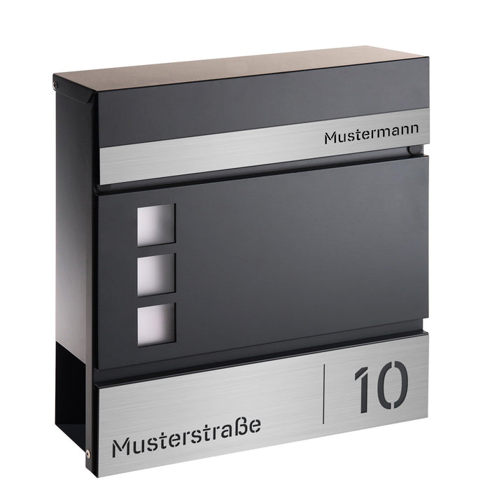 Forgard Briefkasten Anthrazit mit Zeitungsfach (RAL 7016), personalisiert, Postkasten Modern aus Zin