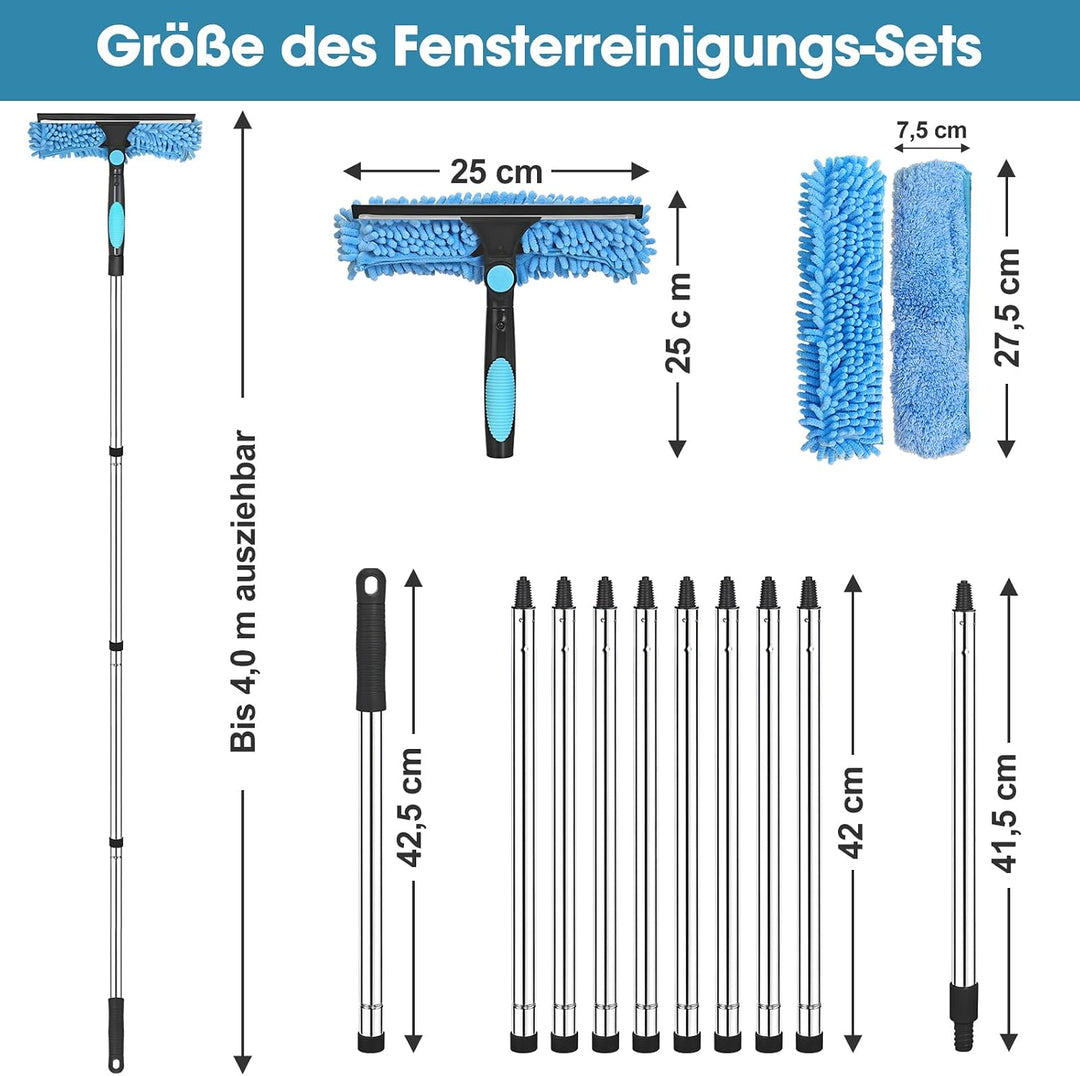 Fensterputzer Set Profi 4m 2in1 Leiterfrei für Innen &amp; Aussen
