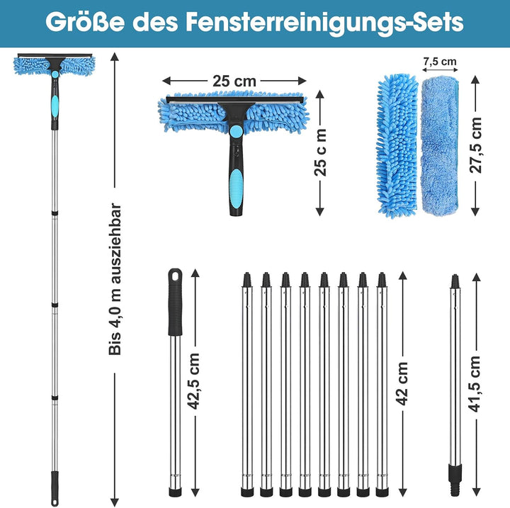Fensterputzer Set Profi 4m 2in1 Leiterfrei für Innen &amp; Aussen
