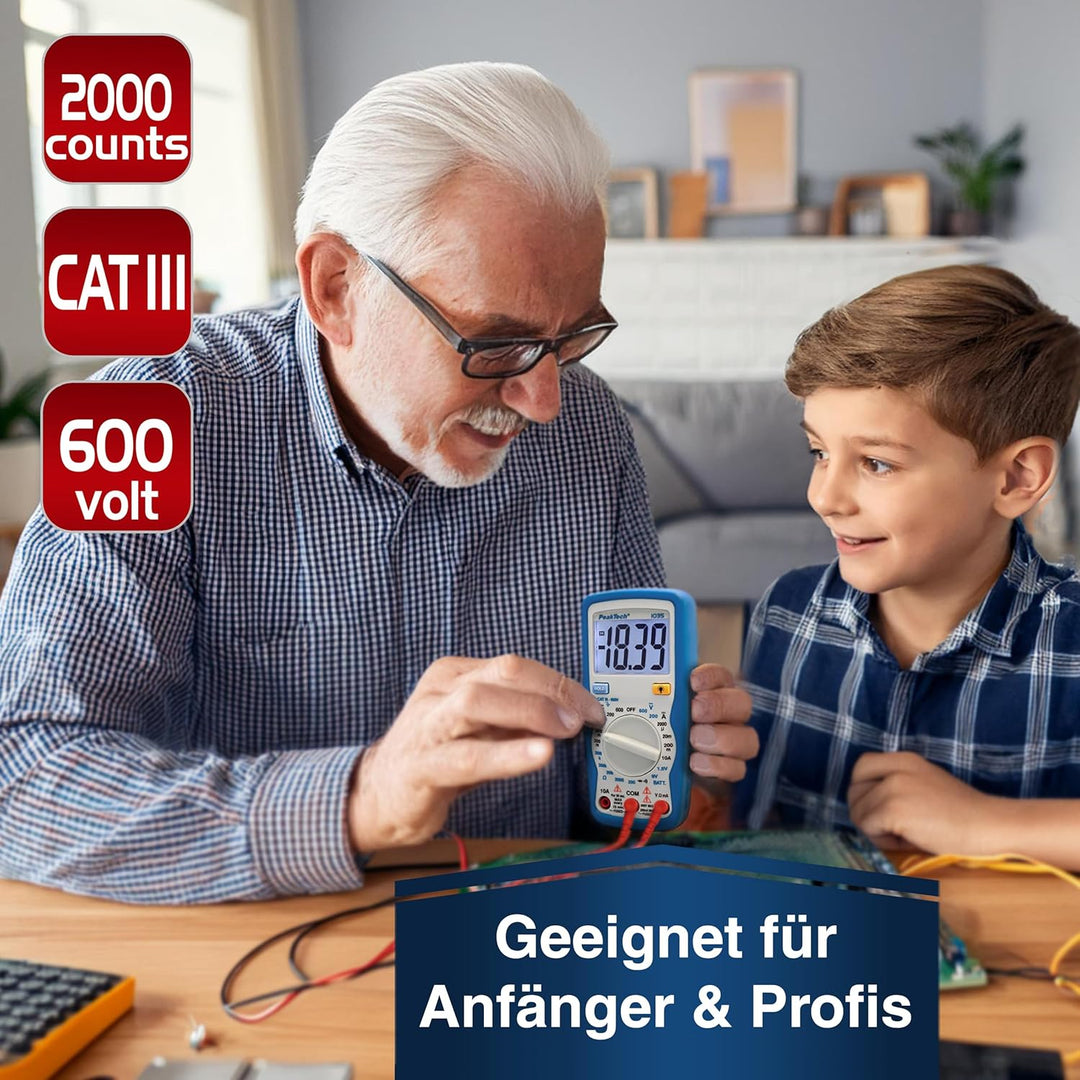 PeakTech Kompaktes Digital-Multimeter P1035 zur Messung von Spannung, Gleichstrom und Widerstand, Bl