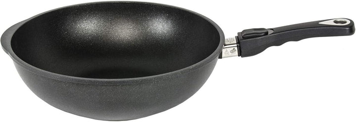 AMT Gastroguss Wok 32 cm Ø, 10 cm hoch, Wokpfanne, induktionsgeeignet, abnehmbarer Stiel, Lotan® Ant