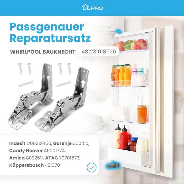 DL-pro Türscharnier Set oben + unten für Bauknecht Whirlpool 481231018626 Scharnier Kit Hettich für
