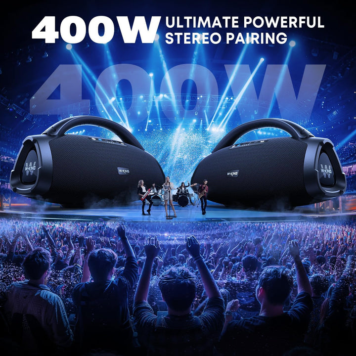 300W PEAK 200W RMS Bluetooth Lautsprecher, W-KING Musikbox Gross mit Subwoofer/EQ APP, Laut Tragbare