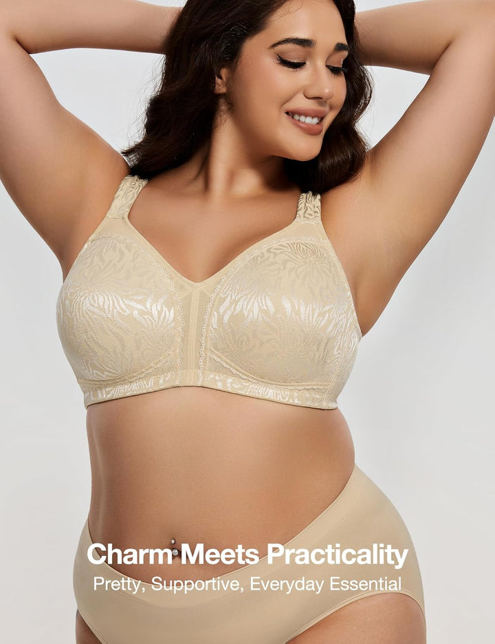 Deyllo Damen Vollschalen Minimizer BH Nicht Bügel Grosse Grössen BH Klassischer Beige 80B, Beige 80B