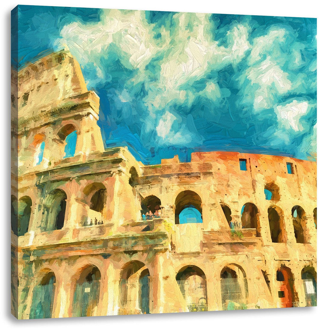 Pixxprint Colosseum bei Tag in Rom Pinsel Effekt, Format: 70x70 auf Leinwand, 70x70