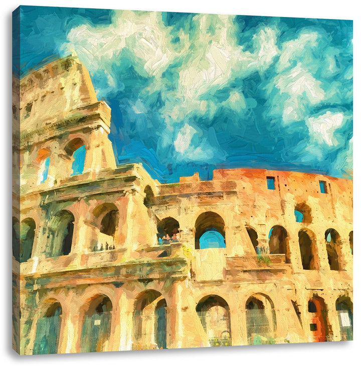 Pixxprint Colosseum bei Tag in Rom Pinsel Effekt, Format: 70x70 auf Leinwand, 70x70