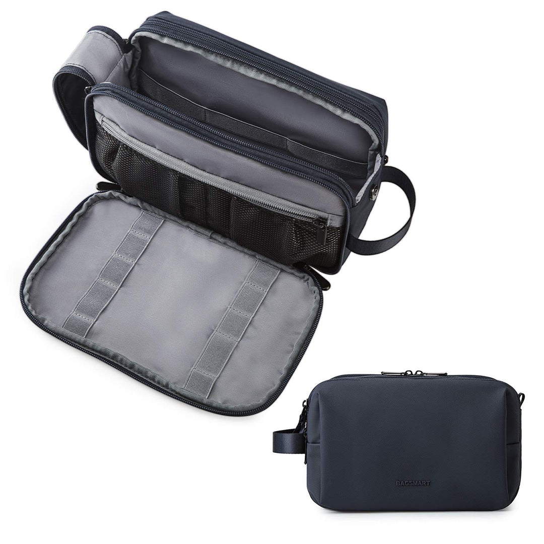 BAGSMART Kulturbeutel für Herren, Reise Kulturtasche Reisezubehör Blau-lederfolie M, Blau-lederfolie
