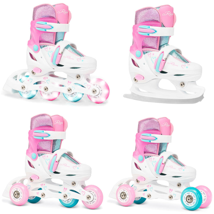 RAVEN 4in1 Inline Skates Triskates Rollschuhe Schlittschuhe Inliner für Kinder Mädchen verstellbar 3