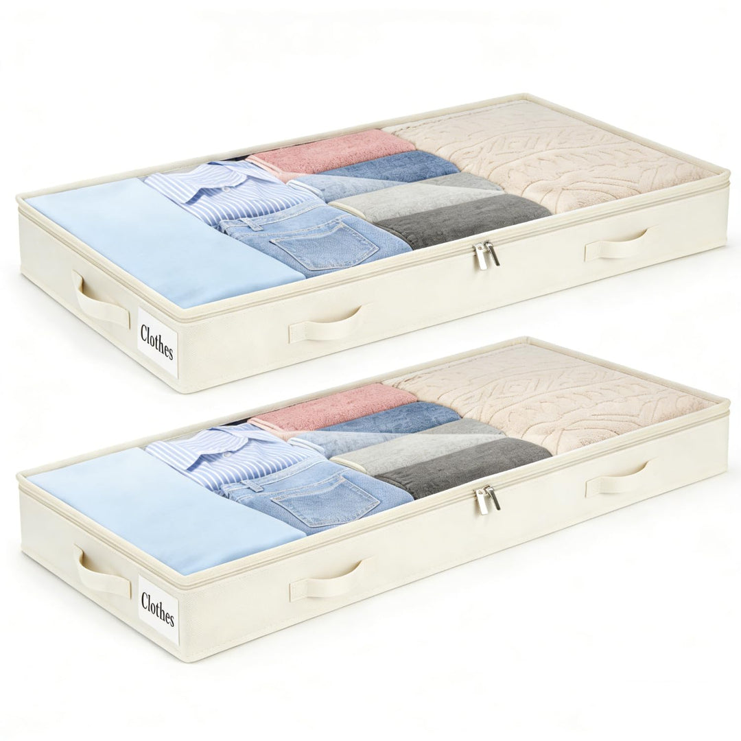 Kukikan Under Bed Storage Drawer 2 Stück Unterbettkommode und klarem Deckel, 10cm hoch Kleideraufbew