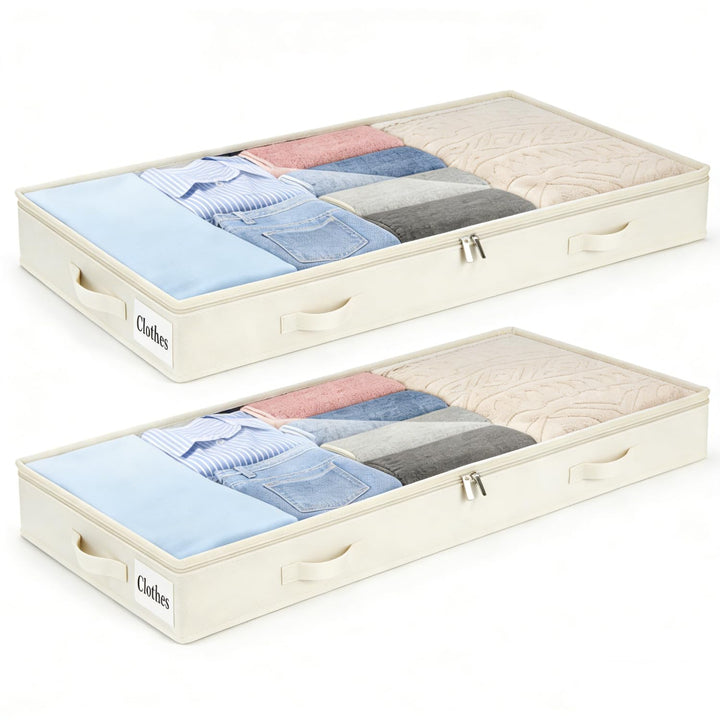 Kukikan Under Bed Storage Drawer 2 Stück Unterbettkommode und klarem Deckel, 10cm hoch Kleideraufbew