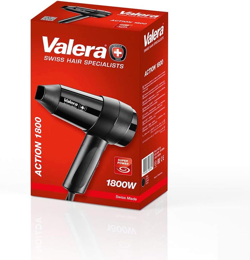 Valera Action 1800 Haartrockner, kompakt und kraftvoll, 1800 Watt, Farbe Schwarz, 1 Stück (1er Pack)