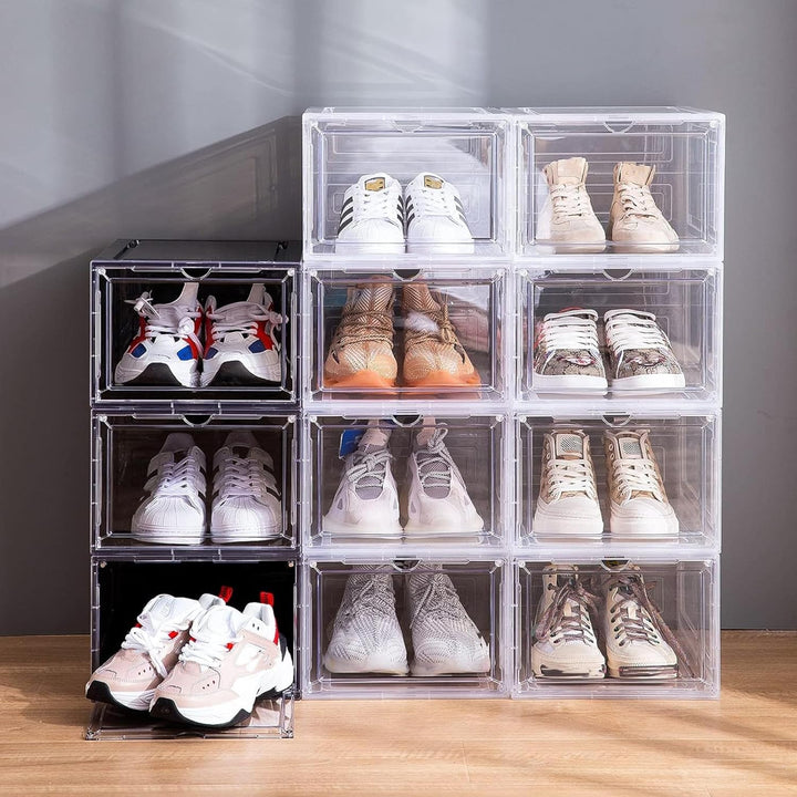 Attelite Schuhboxen, 6 Stück, stapelbare Kunststoff-Schuhbox mit transparenter Tür, als Schuhaufbewa