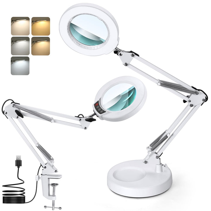 10X Lupe mit Licht und Ständer, Echter Glaslinse 2-in-1 Lupenlampe und Klemme, LED Beleuchtete Lupe