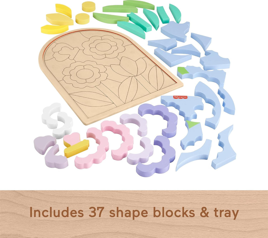 Fisher-Price Spielzeug für Kindergartenkinder Blumengarten Holz-Puzzle mit Stapelblöcken, 37 FSC-zer