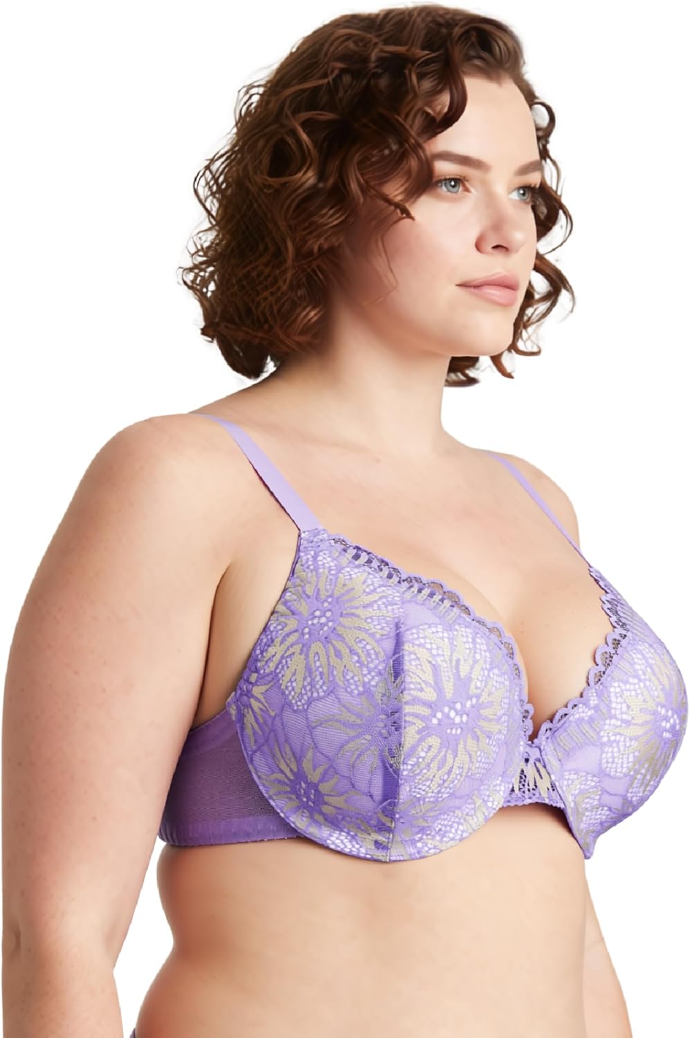 Curve Muse Damen Leicht gepolstert in Übergrösse Vollständige Abdeckung Bügel Spitzen-BH-2PK 70F Lav