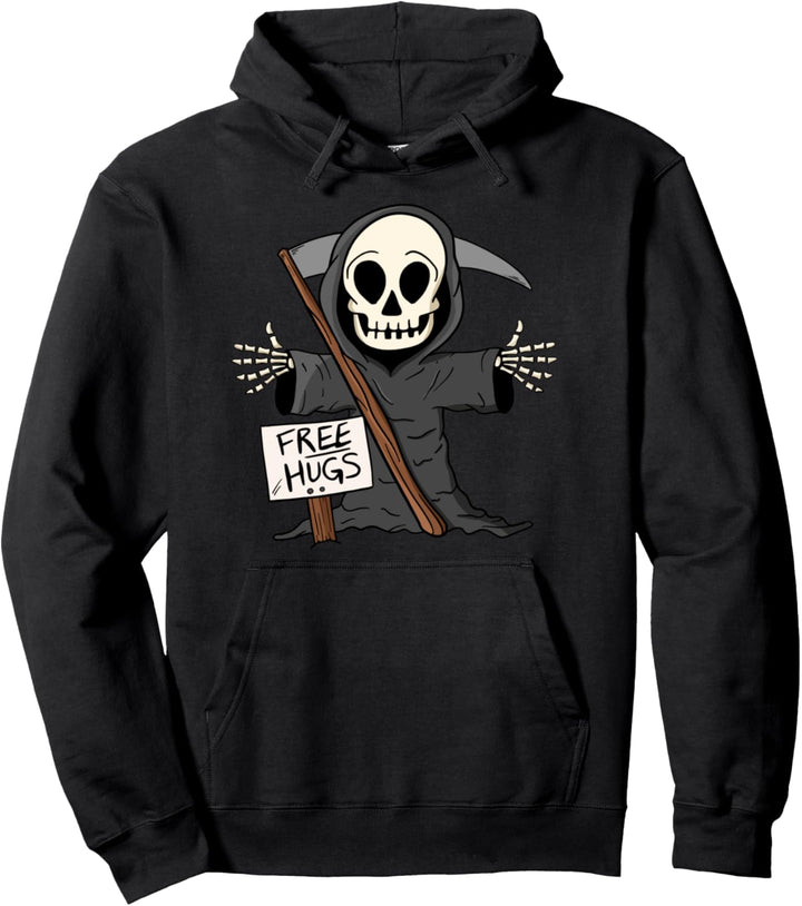 Free Hugs Grim Reaper Funny Pun Scary Halloween Costume Boys Pullover Hoodie