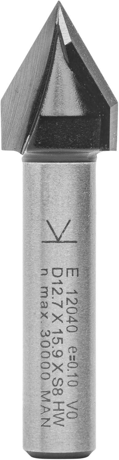 ENT 12040 V-Nutfräser und Schriftenfräser HW, Schaft (S) 8 mm, Durchmesser (D) 12,7 mm, NL 15,9 mm,