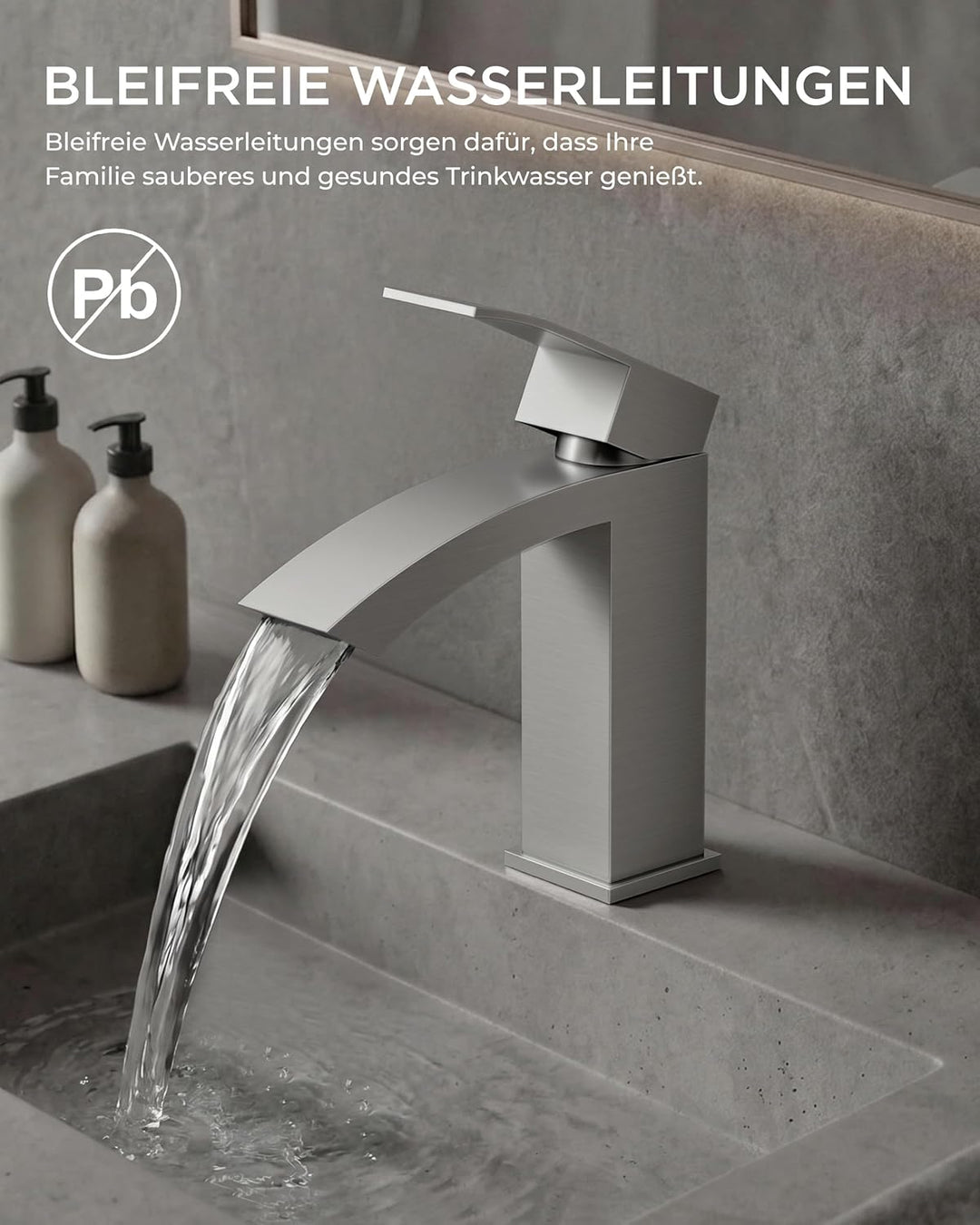 FORIOUS Wasserhahn Bad, Wasserfall Waschtischarmatur mit Auslauf Höhe 100 mm, Mischbatterie Armatur