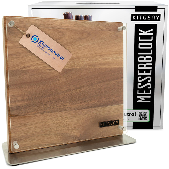KITGENY | Design Messerblock magnetisch – Akazien Holz Messerhalter magnetisch – Rutschfester Magnet