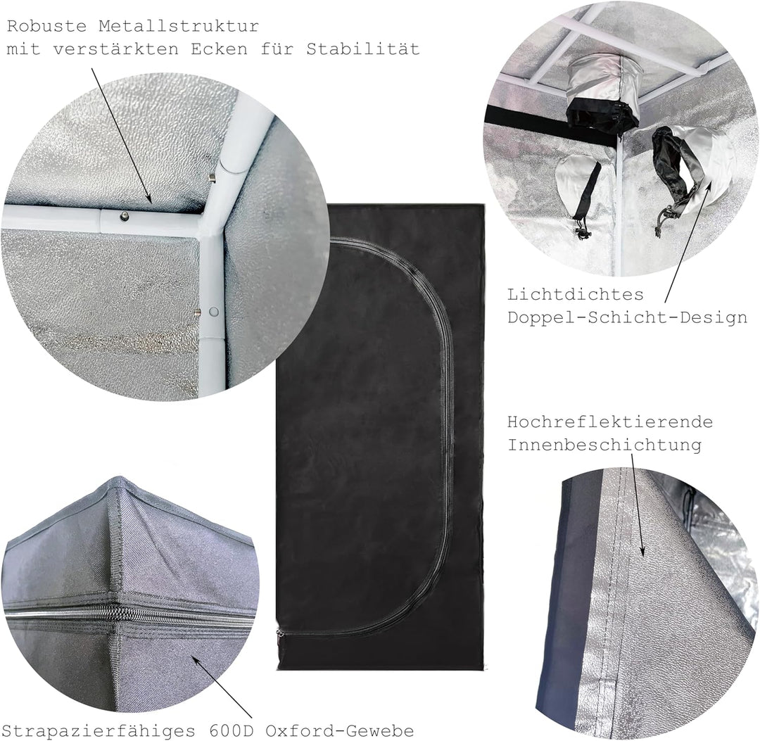 by Crescience Growzelt 60 x 60 x 140 cm Anbauzelt, Metall-Stangen, Hochreflektierendes Oxford 600D M