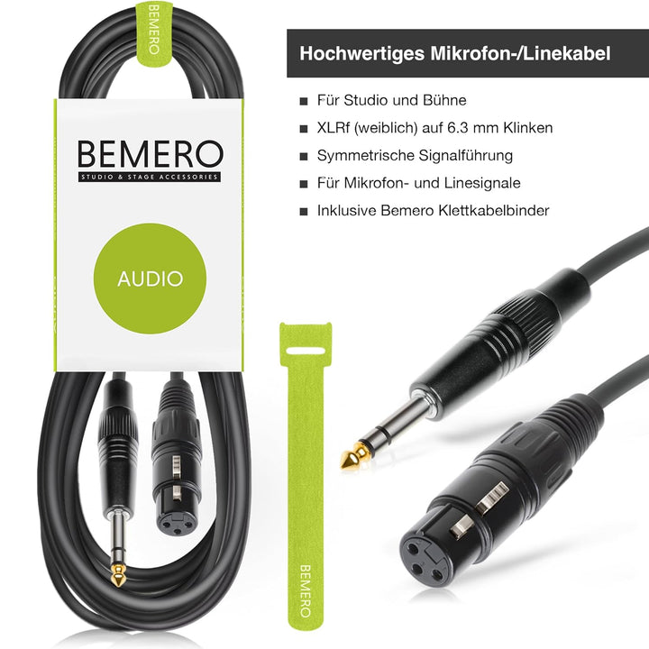 BEMERO Mikrofonkabel, Linekabel XLRf auf 6.3 Klinken, Jack, TRS, 6 m, symmetrisch, 3-polig, schwarz…