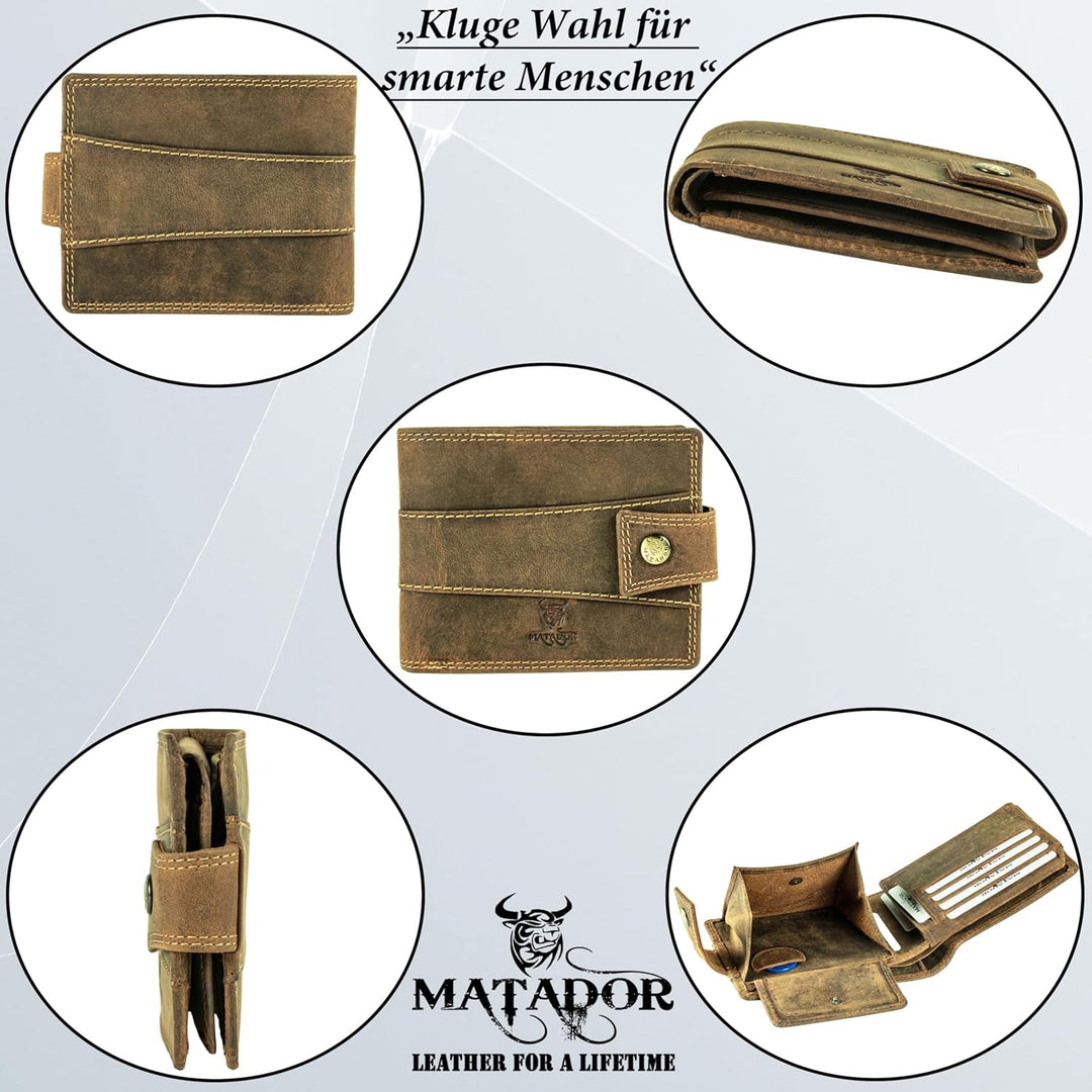 MATADOR Herren Geldbeutel Leder #Danzig mit edler Geschenk Box, Elegante Geldtasche RFID Schutz, Lux