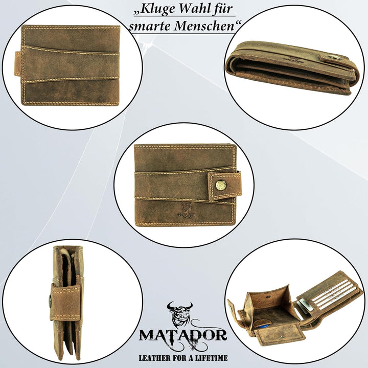 MATADOR Herren Geldbeutel Leder #Danzig mit edler Geschenk Box, Elegante Geldtasche RFID Schutz, Lux