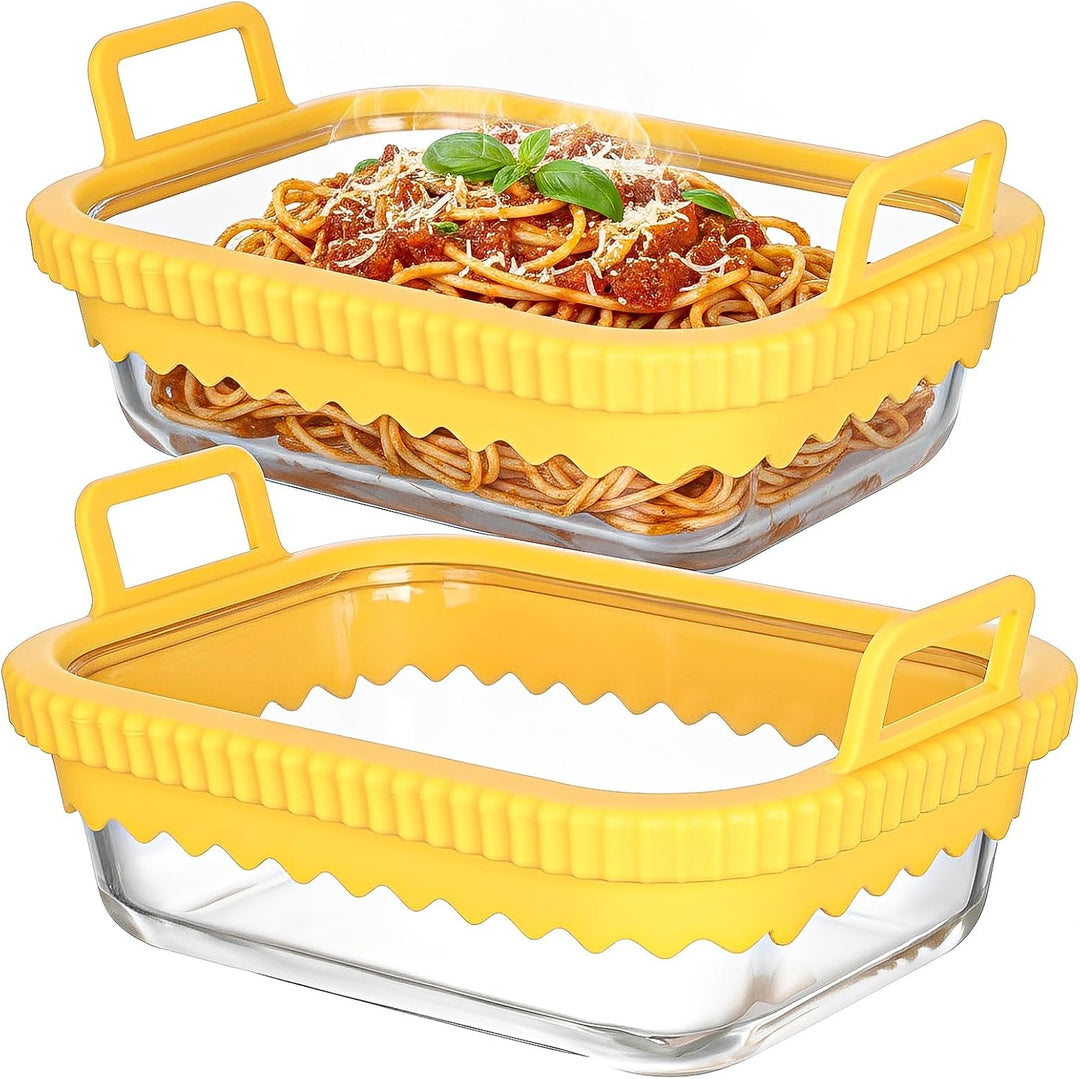 Cozary Glas Auflaufform für Airfryer mit Silikongriff &amp; Deckel, 21x16x6,5cm für Heissluftfritteuse M