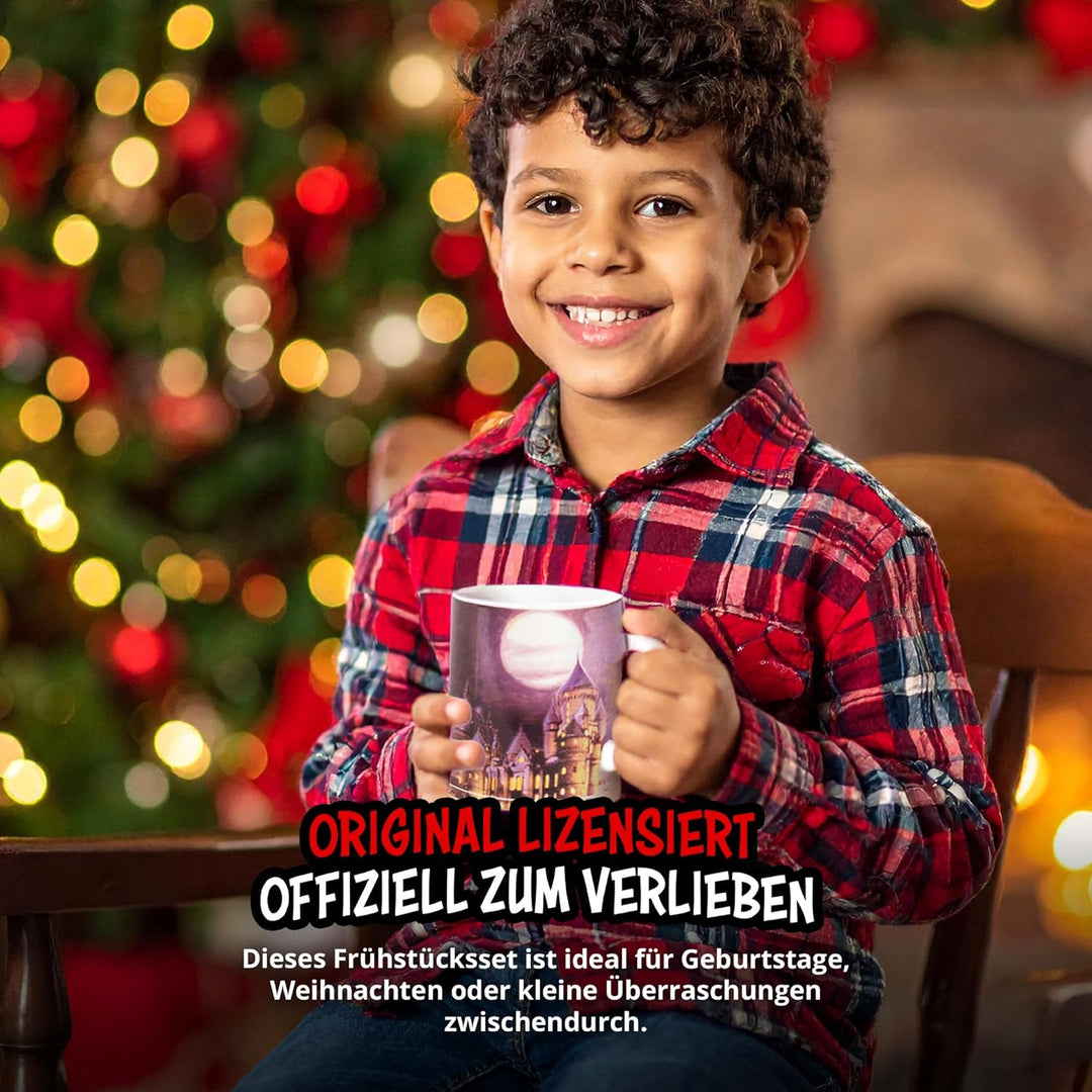 United Labels Harry Potter Frühstücksset Kinder, mit Hogwarts Motiv, Geschirr Set Porzellan, 3-teili