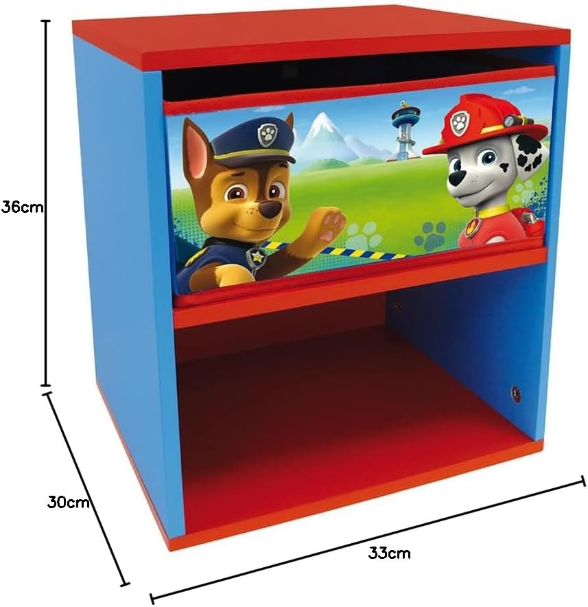 FUN HOUSE 712533 Paw Patrol Nachttisch, mit Schublade, für Kinder, MDF-Holz/Vlies, Blau, 33 x 30 x 3