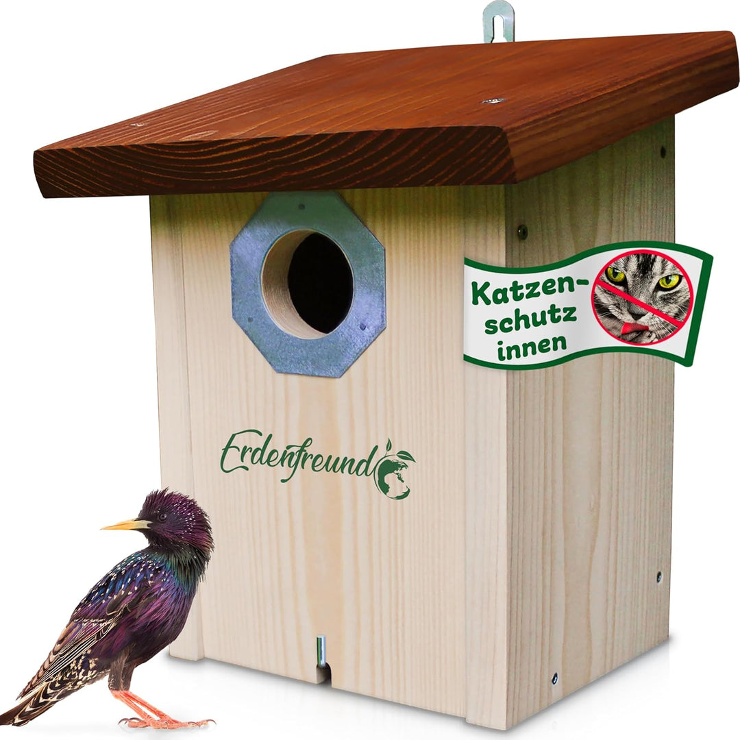 ERDENFREUND® Starenkasten Nistkasten Marder-/Katzenschutz räubersicher Brutkasten für Vögel Metall-S