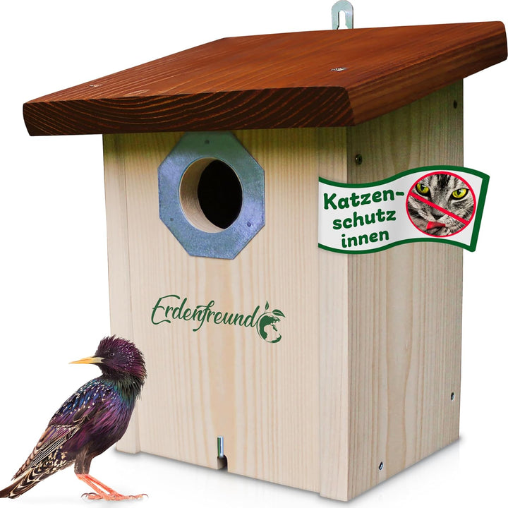 ERDENFREUND® Starenkasten Nistkasten Marder-/Katzenschutz räubersicher Brutkasten für Vögel Metall-S