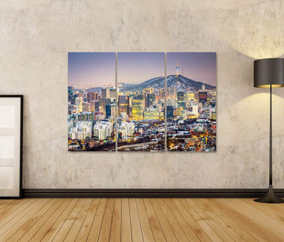 Bild Bilder auf Leinwand Seoul Südkorea Stadtsilhouette Wandbild Poster Leinwandbild SVV 130x80cm -