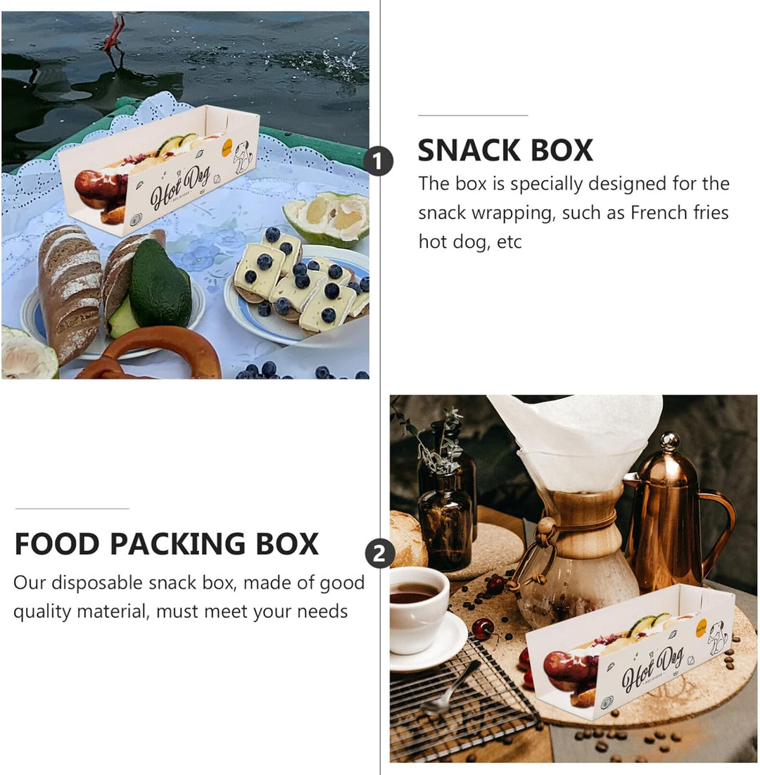 100 Stück Papier Hot Dog Tabletts Einweg-Papier-Futtertablett Snack-Behälter Box Hot Dog Papierhalte